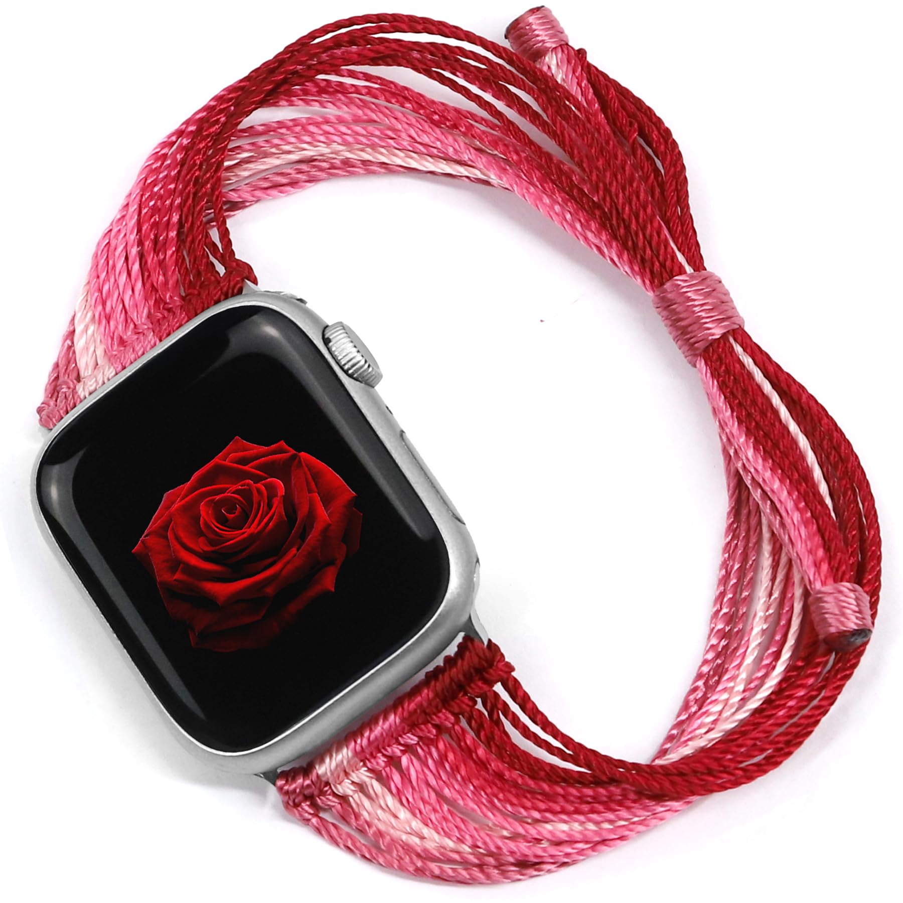 JR.DM Boho Watch Bands Compatible with Apple Watch 40mm 41mm 38mm 44mm 42mm 45mm 46mm Women, Cute Handmade Friendship Bracelet String for iWatch Series SE/11/10/9/8/7/6/5/4/3/2/1(Rose)