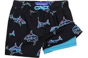 maamgic Boys Swim Trunks with Compression Liner Toddler Stretch Swim Shorts