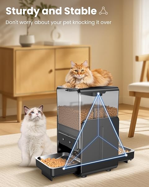 CITYFLEE AUTOMATIC CAT FEEDER WITH 5G WIFI FOR 2 CATS, ADJUSTABLE HEIGHT FOR SMALL PETS, DUAL BOWLS, 20 CUPS/5L DRY FOOD AUTO PET DISPENSER, VOICE RECORD, TIMED CAT FEEDER WITH APP CONTROL
