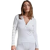 Lunya Soft Modal Ribbed V Neck Long Sleeve Tops for Women - Two-Button Snap Closure - V Neck Long Sleeve Shirts for Women