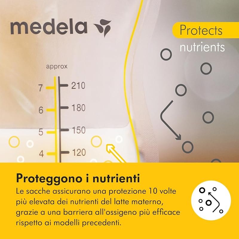 Sacche Monouso Easy Pour per la Conservazione del Latte Materno, Capacità 210 ml, Design a Prova di Perdite con Protezione del Latte, Senza BPA, Confezione da 100 Pezzi