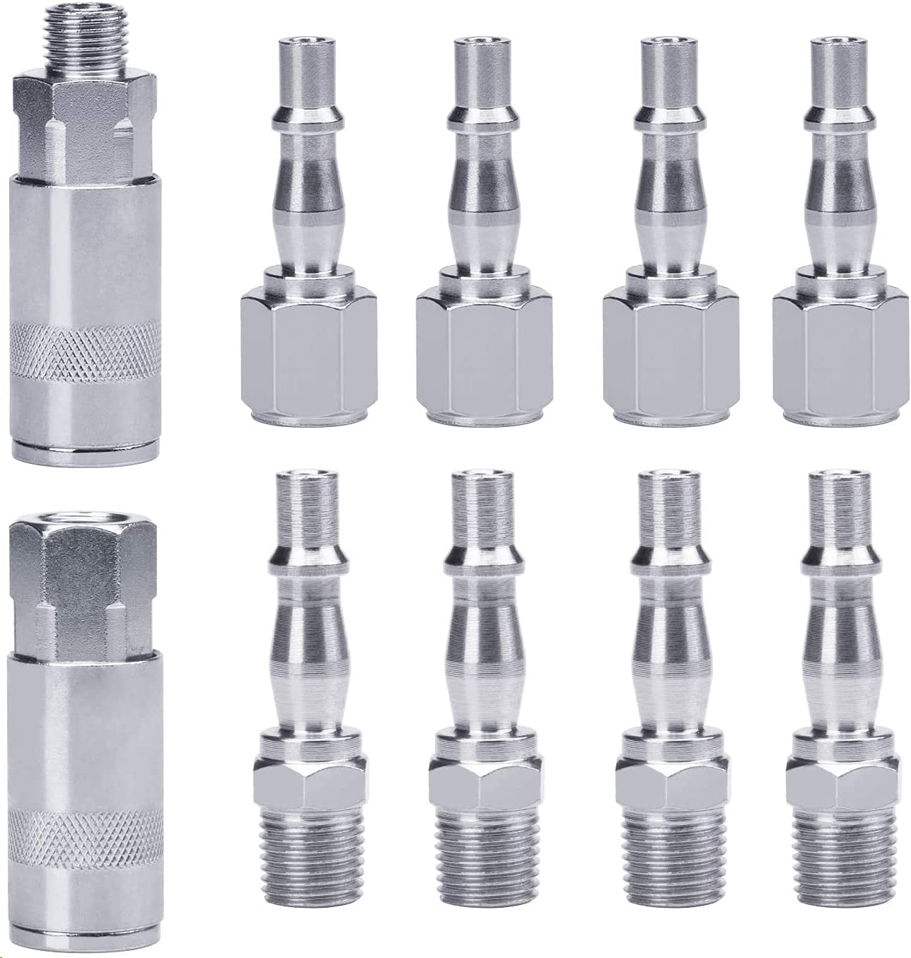 Pcl 10 Pcs Air Line Connectors - 1/4" BSP Compressed Euro Airline Quick Release Fittings, Male & Female