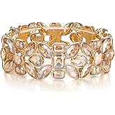 EVER FAITH Women's Austrian Crystal Leaf Teardrop Wedding Elastic Stretch Bracelet