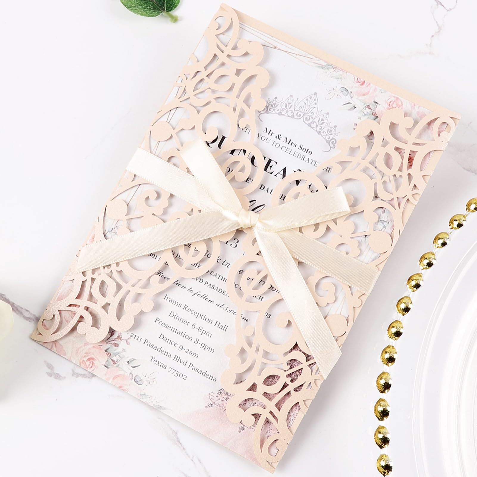 Photo 1 of Maffily 45pcs Blush Pink Wedding Invitations With Envelopes and Rsvp Cards 5x7 Inches Laser Cut Wedding Invitation Pockets for Wedding Bridal Shower QuinceañEra Engagement Birthday Invites