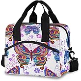 Nander Insulated Lunch Bag with Adjustable & Removable Shoulder Strap,Durable Reusable lunch Box Container for Men/Women/Picnic/Work/School - Purple Butterfly