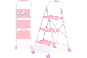 DIAMONDFORGE Step Ladder Foldable Folding Stool - for Home Adults Kitchen 3 Stepping Extension Tall Heavy Duty with Handrails - Closet Stepstool Stair Ladders Extendable Stepladder for Indoor House 600Lbs