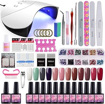 saint acior 36w uv led lampara secador de unas 12pcs esmalte semipermanente kit unas de gel primer unas top coat diy una arte kit para manicura