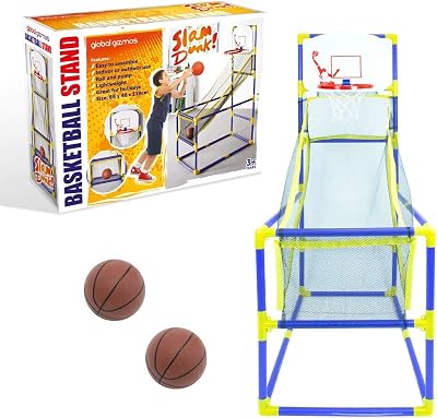 Global Gizmos Arcade Basketball Hoop Indoor Outdoor 86x46x139cm Blue Yellow