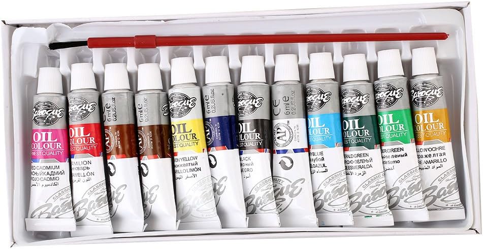 Auntwhale A Set of 12 Color Acrylic Pigment Paint Set for Beginners, Students or Artists, 12 x 6 millilitre Tubes With a Brush Pen, Vivid Colors