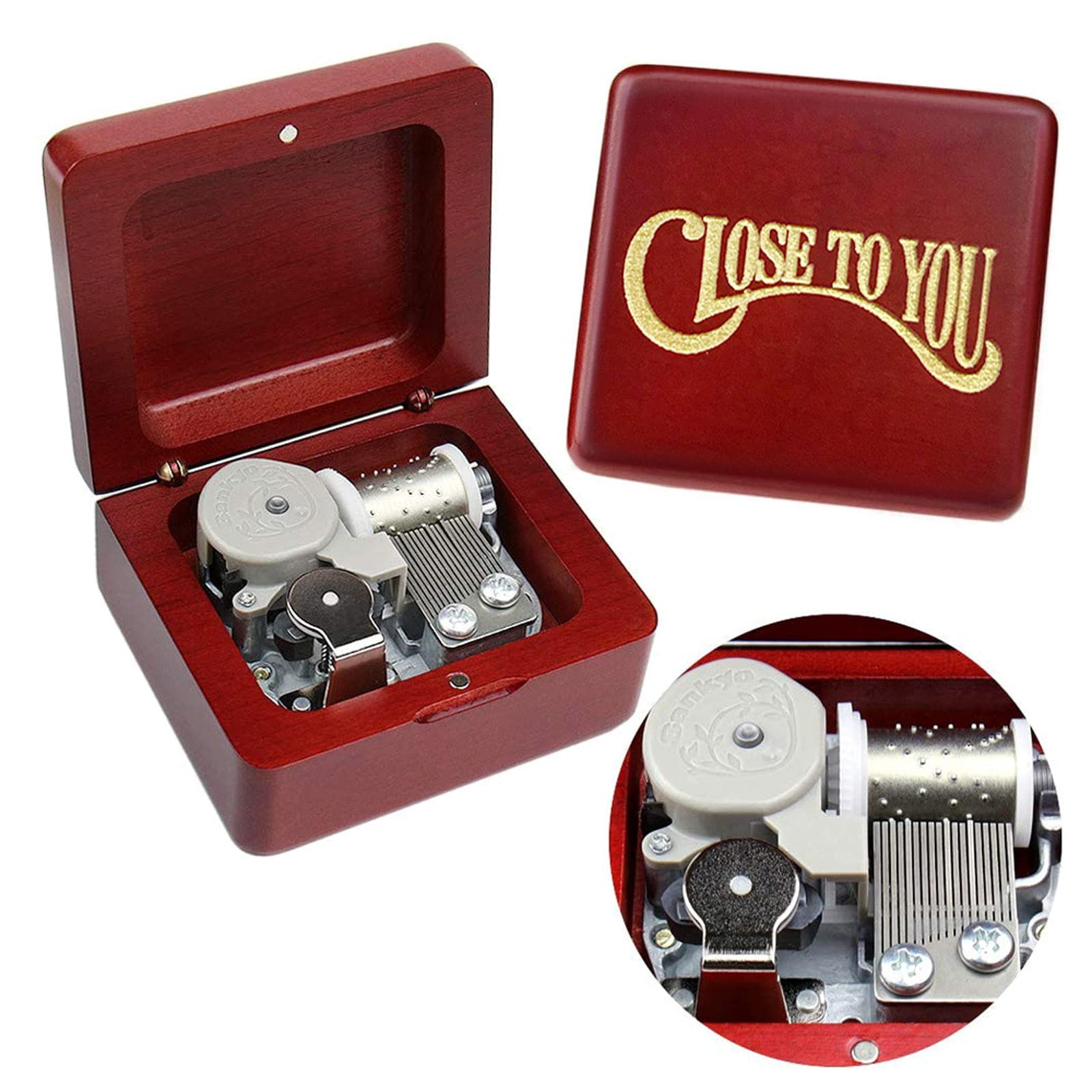 Sinzyo Music Box Vintage Wood Carved Mechanism Musical Boxs Gift For Birthday Valentine's Day Christmas Day(Close to You -Wine Red Box)