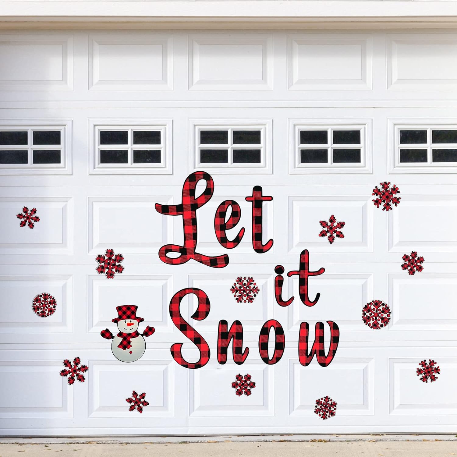 Garage Door Decorations - 23 Pieces Christmas Garage Door Decorations Buffalo Plaid Garage Door Christmas Magnetic Stickers Set for Outdoor Xmas Holiday Refrigerator Car Decal Garage Door DIY Decor (Let it Snow)