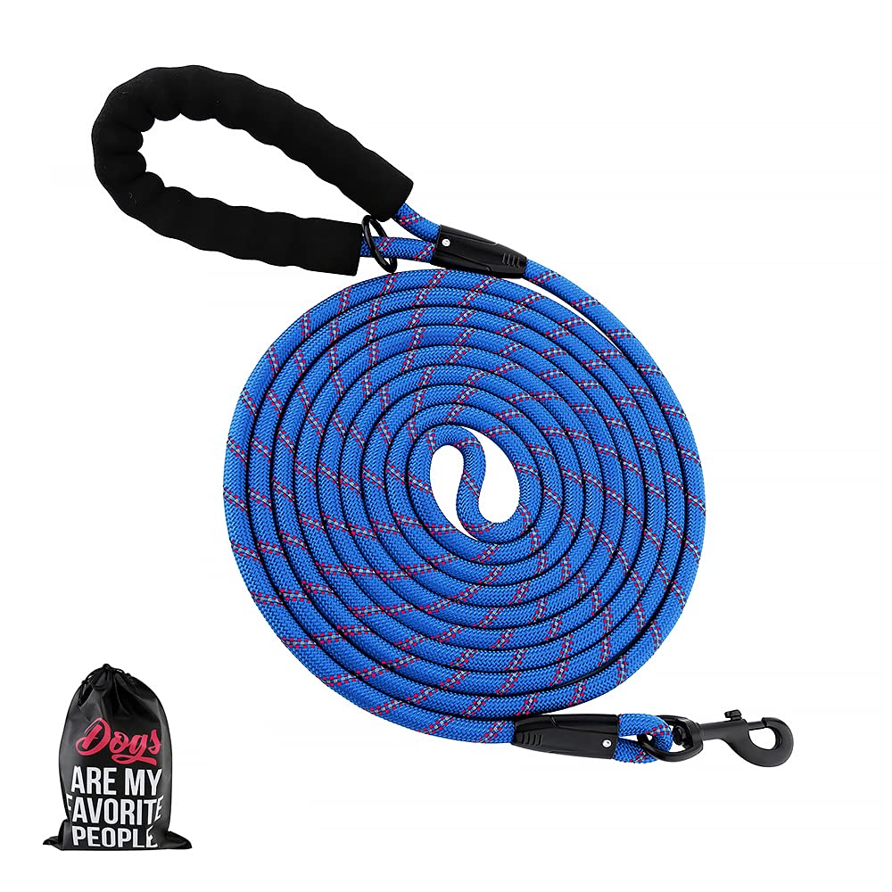 Plutus Pet Long Rope Dog Lead, With Comfortable Padded Handle, Reflective Nylon Heavy Duty Rope Lead, 4.5m 6m 9m 15m 20m Dog Training Lead for Small Medium Large Dogs (15m, Navy Blue)