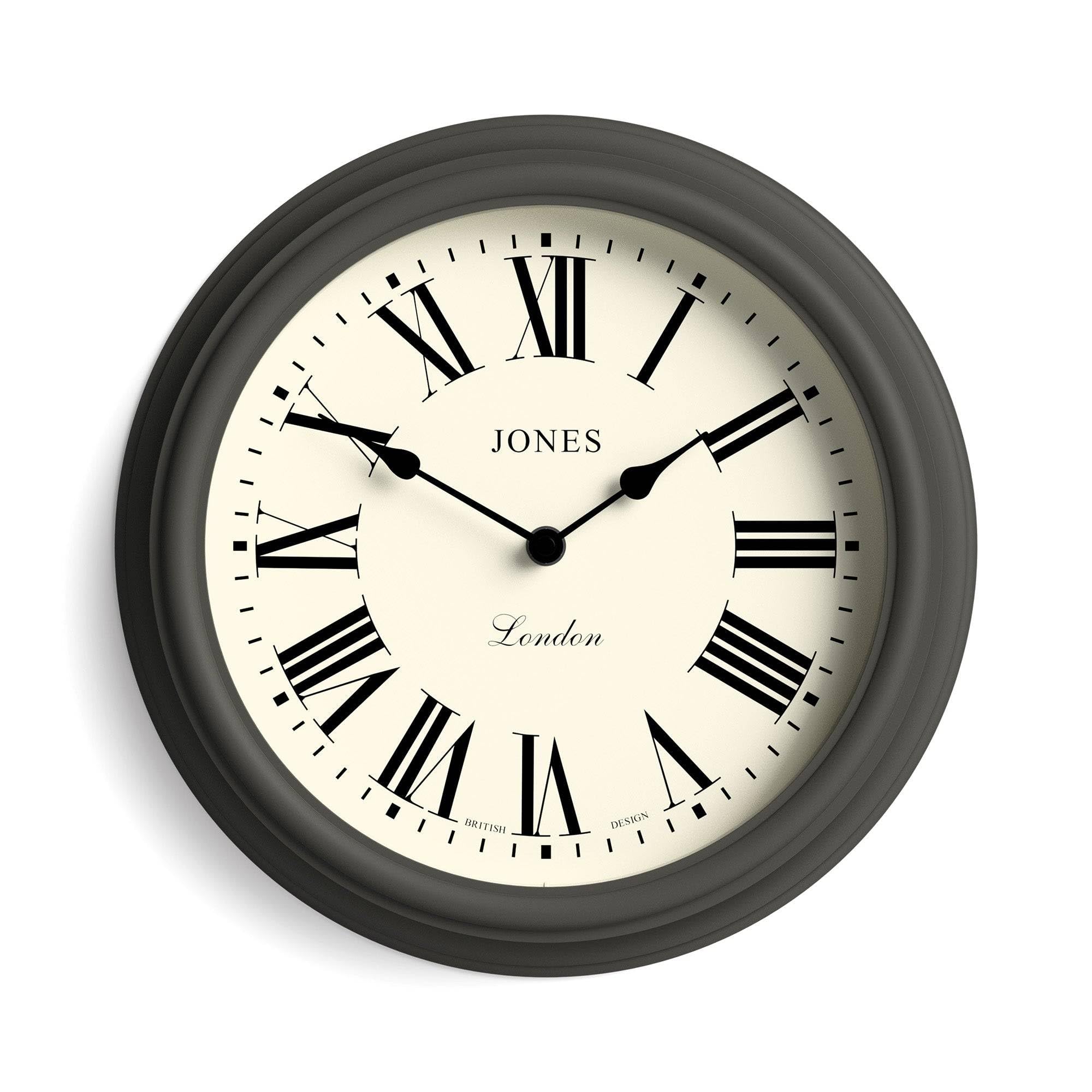 Jones Clocks® Venetian wall clock | Classic round clock | 30cm | Dark grey | Roman numerals | Traditional design ideal for kitchen, living room or bedroom