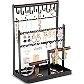 ProCase Jewelry Organizer Stand Necklace Organizer Earring Holder, 6 Tier Jewelry Stand Necklace Holder with 15 Hooks, Jewelry Tower Display Rack Storage Tree for Bracelets Earrings Rings -Black