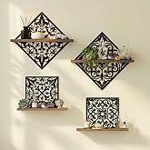 2PCS Decorative Wall Shelves, Metal &amp; Wood Floating Shelves for Room Decor | 2 Mounting Styles, Decorative Floating Shelves for Bedroom, Living Room, Kitchen, Indoor Plants &amp; Everyday Essentials