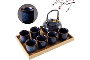 DUJUST Japanese Tea Set for 6, Kiln Altered Glaze Porcelain with 1 Teapot, 6 Tea Cups & 1 Tea Tray, Unique Chinese Tea Set fo