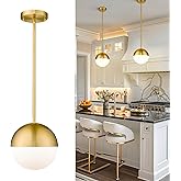 LMS Modern Pendant Lighting Gold Globe Pendant Light Fixture, Mid Century Chandelier One Light Hanging Fixture for Kitchen Is