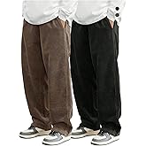SOLY HUX Men's 2 Piece Corduroy Pants Drawstring Elastic Waist Straight Leg Baggy Pants with Pockets