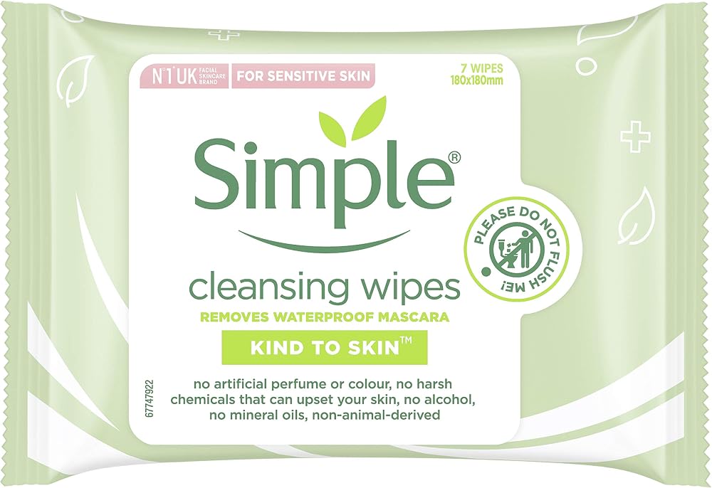 Simple Cleansing Face Wipes 7 Count Alcohol Free Gentle Refreshing Tone Makeup