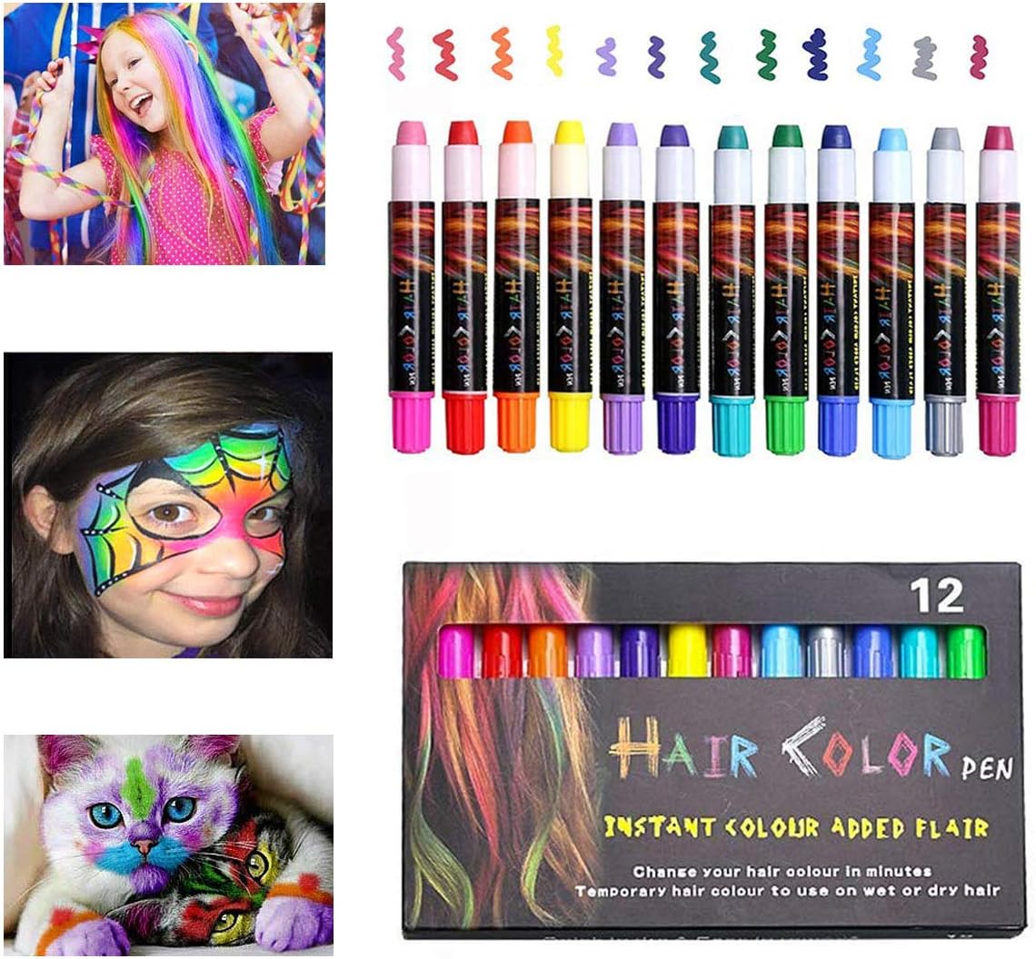 Hair Chalk for Kids Girls, 12 Colors Temporary Hair Chalk Hair Coloring