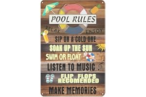 Jacevoo Metal Signs Pool Rules Tin Sign Vintage Pool Patio Wall Decoration Outdoor Swimming Pool Sign 12x8 IncH