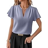 EVALESS Blouses for Women Dressy Casual Summer Ruffle Short Sleeve V Neck Work Tops Busines Office Shirts