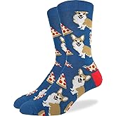 Good Luck Sock Men's Corgi Pizza Dog Socks, Adult, Shoe Size 7-12