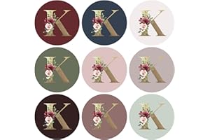 Mobiusea Creation Monogram Stickers | Gold Foil Initial Envelope Seals Letter K | 9 Chic Color Assortments | Wedding Monogram | 1.4 Inch | 90pcs Floral Envelope Seals