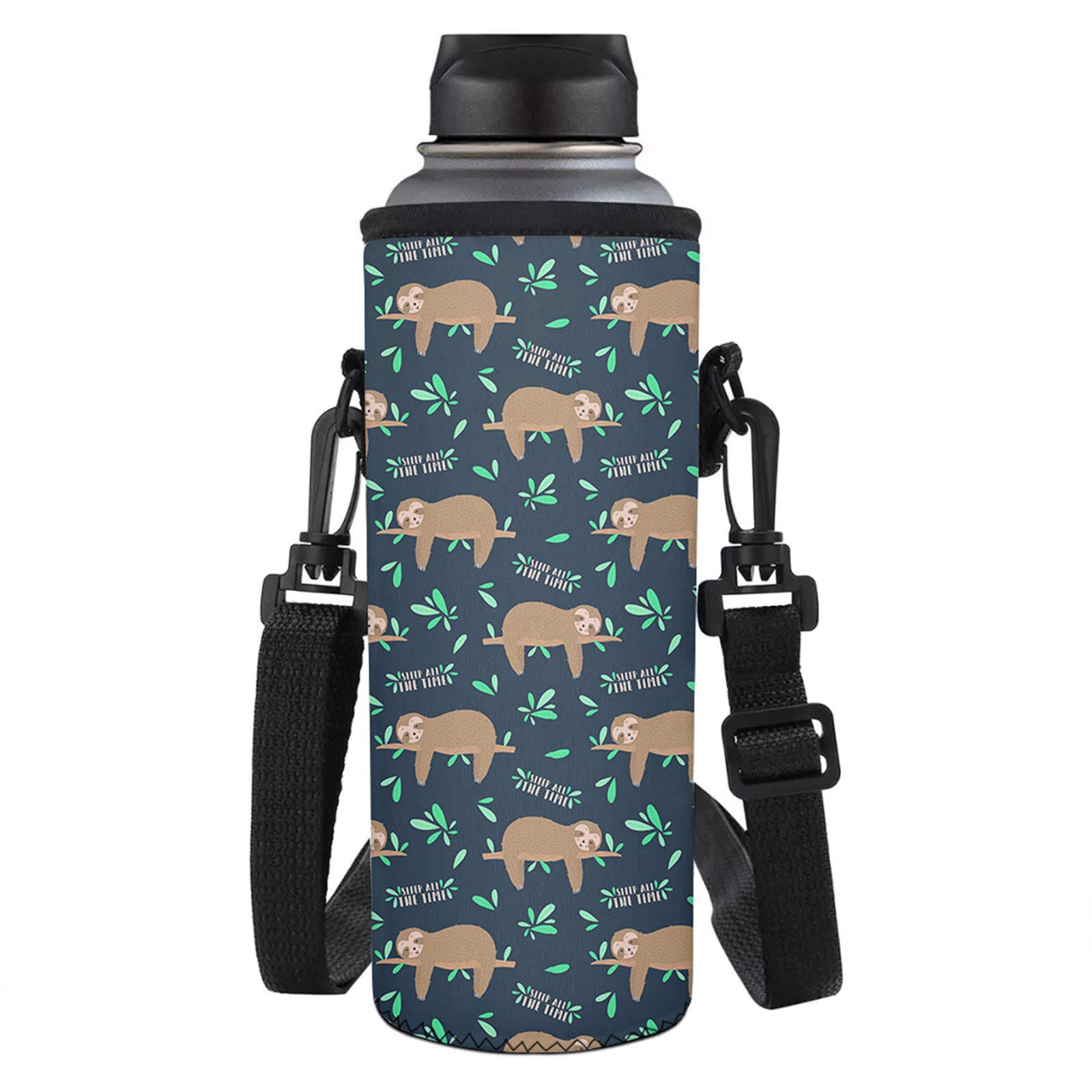 SEANATIVE Water Bottle Carrier Neoprene Insulated Drink Bottle Sleeve Cover Cute Sloth Bear Cooler Carrying Pouch Bag Holder with Shoulder Strap for School