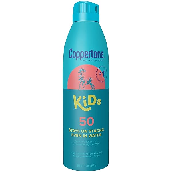 COPPERTONE KIDS SUNSCREEN SPRAY SPF 50, WATER RESISTANT SUNSCREEN FOR KIDS, OXYBENZONE AND OCTINOXATE FREE, PEDIATRICIAN RECOMMENDED, 5.5 OZ CAN