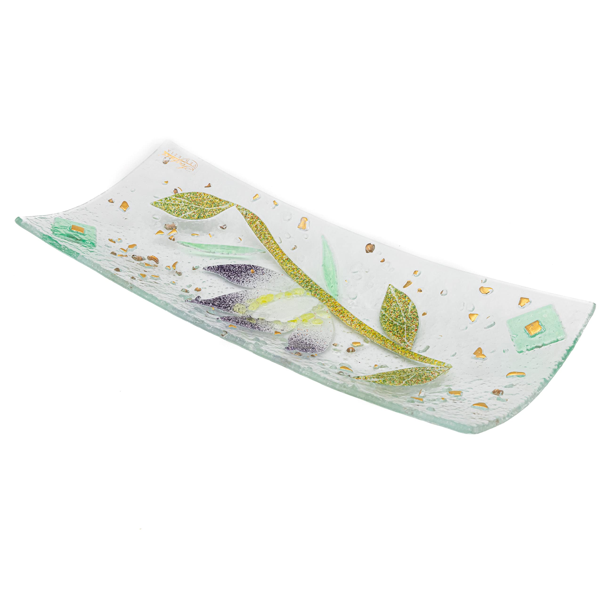 Sospiri Venezia Tidy Tray Ornament Plate Decor Floral Murano Glass Centerpiece Home Furnishing Decor Gift Handmade Made in Italy (Waterlily cm30x13 Rectangular)