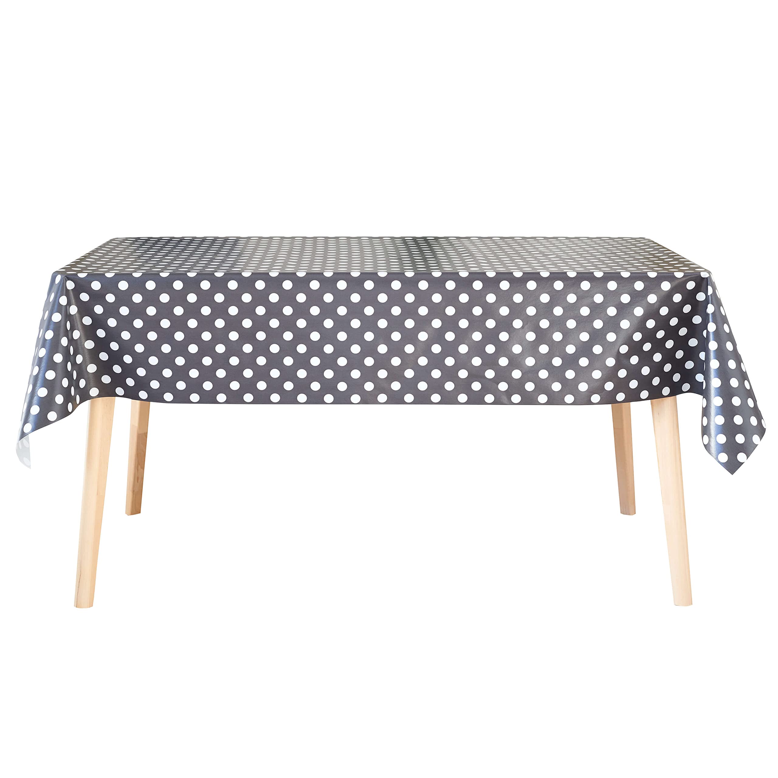 Jolee Fabrics Grey Wipe Clean PVC Vinyl and Oilcloth Table Cloth - (Smoke Grey and White Polka Dot PVC Vinyl, 140cm (55") Diameter Round)