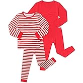 JunNeng Bamboo Viscose Pajamas for Toddler 4 Piece Baby Boys & Girls Snug Fit Long Sleeve Striped PJs Sleepwear, 12M-6Y