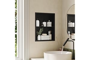 Qeke 14x18 Medicine Cabinet Recessed, Medicine Cabinet Without Mirror, 304 Stainless Steel Medicine Wall Niche with Double Shelves, Matte Black