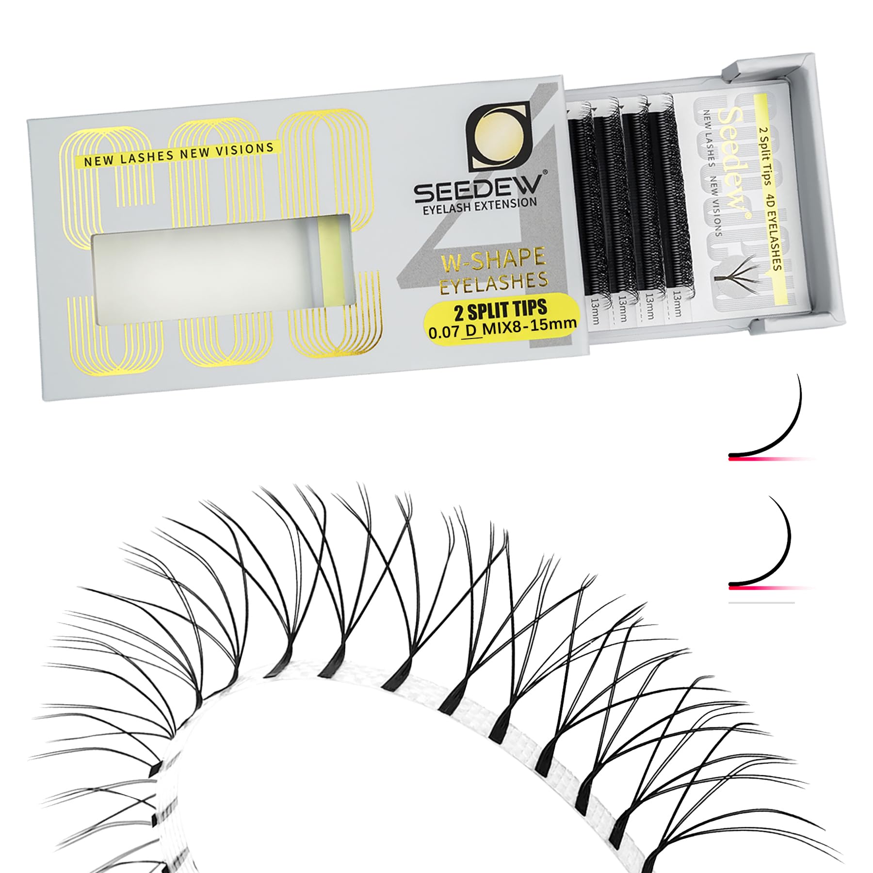SEEDEW 4D-Double Tips Lash Extensions, 0.07mm D Curl MIX8-15mm 12 Rows/Tray, W Shape 4DD Flat Stem, PBT Volume Eyelashes for Beginner Artist, Lash Tech, Beauty Salon(4DD-Matte Black-0.07-D-MIX8-15mm) — image 1