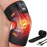 MASGRE Cordless Knee Massager with Heat, Vibration Heating Pad for Pain Relief, 3 Vibrations & 5 Heating Levels Shoulder Brace, Knee Brace Wrap Gifts for Dad Mom Men Women Seniors (Black, Single)