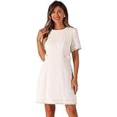 Allegra K Tweed Sweater Dress for Women's Round Neck Short Sleeves Work Elegant Casual Knit Shift Dresses