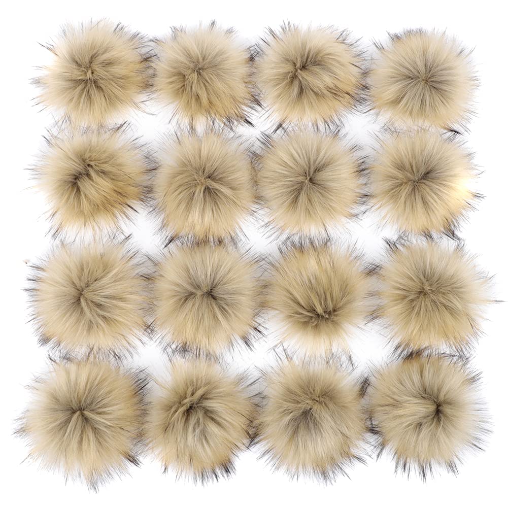 16pcs Faux Fur Pom Pom, Colorful Fluffy Faux Fur Pom Poms with Elastic Loop Pompom Set for Knitting Hats, Bags, Key Chains, Scarves, Shoes Accessories