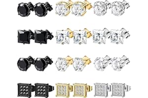 NEWITIN 12 Pairs Stainless Steel Stud Earrings for Men Hypoallergenic Earring Unisex Studs Inlaid Cubic Zirconia Men Earrings Hoop CZ Stud Earring Set for Women