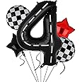 Race Car Birthday Balloons 40 Inch Racetrack Number Balloon 4 Black Boys 4st Birthday Race Car Theme Party Decor Supplies 5 Pcs