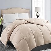 EASELAND Oversized King Down Alternative Comforter - Quilted Duvet Insert for All Seasons, Soft Lightweight with Corner Tabs, Summer Winter Warm Bedding, Beige 98x116 Inches