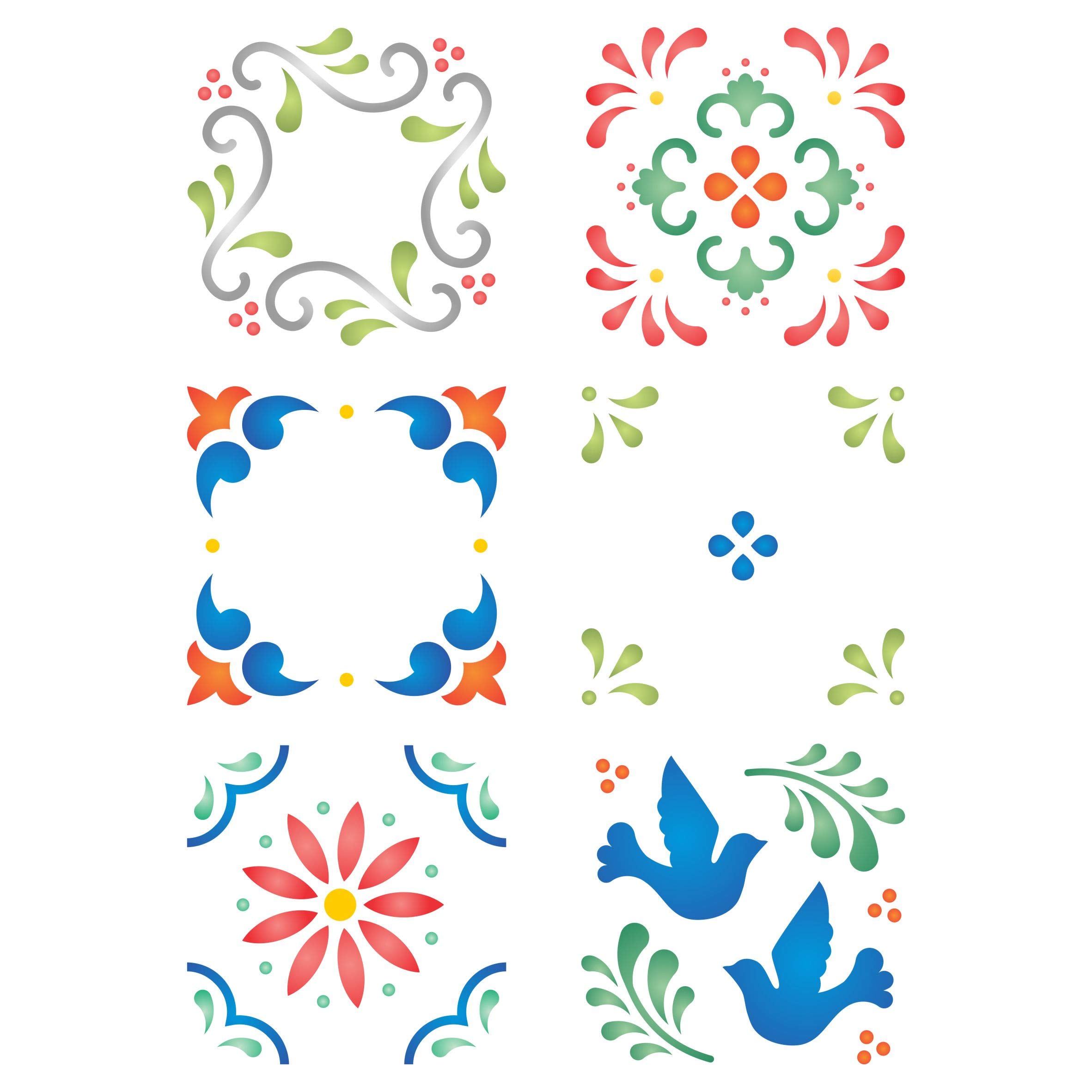 Mexican Tiles Layering Stencil, 11.43 x 16.51 cm - Stencil Company Original Tile Stencil Mask use to Add Texture, Design and Accents to Mixed Media Backgrounds