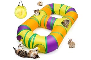 Cat Tunnel for Indoor Cats 8-Shaped, Collapsible Cat Playhouse Pet Play Tunnel Tube Maze with Hanging Pom-Poms and Interactiv