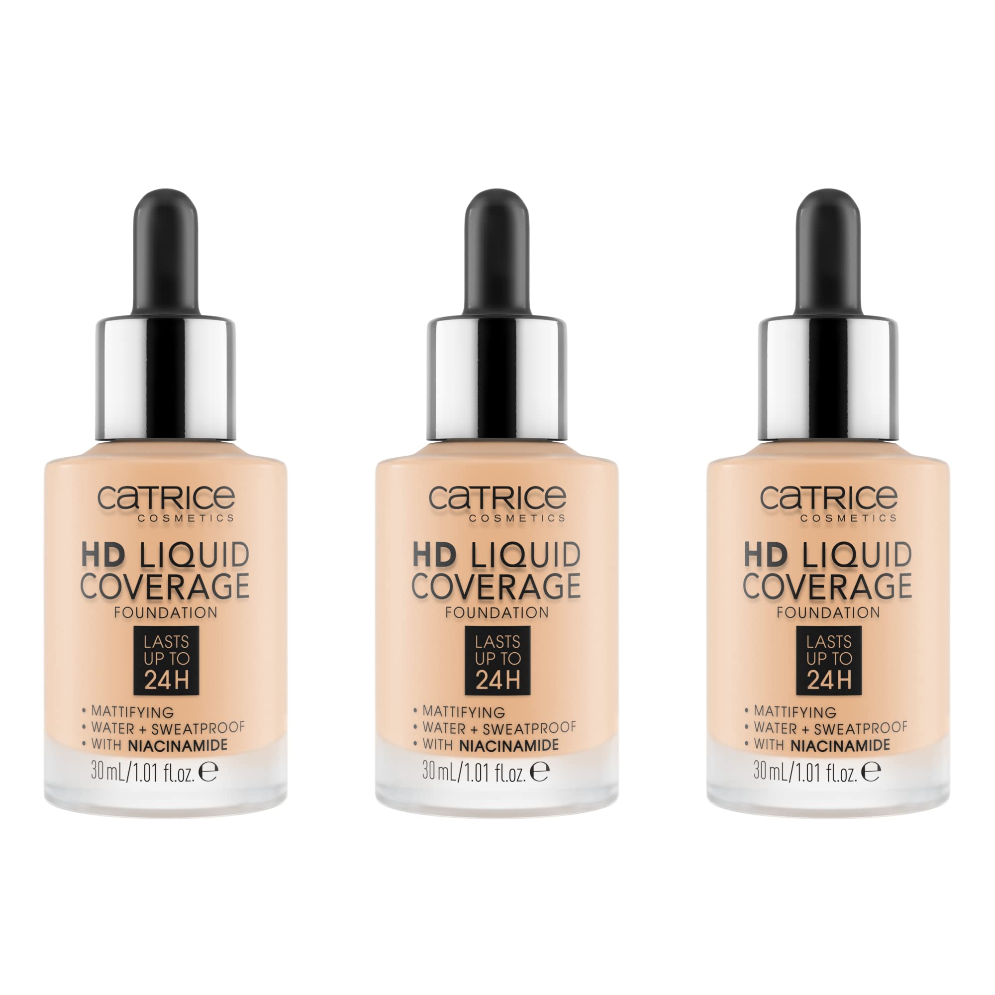Catrice HD Liquid Coverage Foundation, Make-Up, Waterproof Liquid with Pipette, Face Make-Up, 3 x 30 ml, No. 005 Ivory Beige