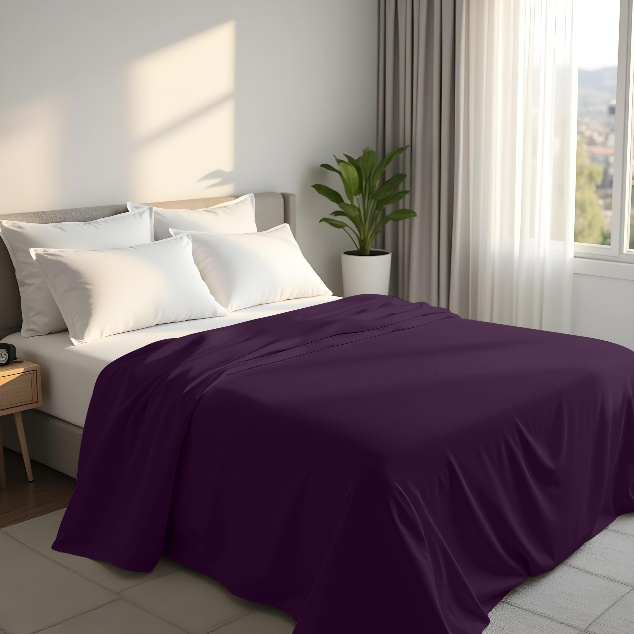 Utopia Bedding - Flat Sheet King Size - OEKO-TEX Certified - Easy Care Soft Brushed Polyester - Microfiber Fabric - Wrinkle, Shrinkage, and Fade Resistant - Purple