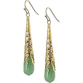 Natural Jade Long Teardrop Statement Earrings, Genuine Green Jade Dangle Earrings in Gold/Silver Plated, Birthstone Jewelry, Gifts for Mom Women Girls