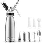 Professional Aluminum Whipped Cream Dispenser - 500 mL/1 Pint,Leak-Free Whipped Cream Maker Canister with 8 Decorating Nozzle