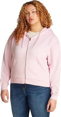 Sweat à Capuche avec Fermeture Éclair Femme Script Zip en Coton, Rose (Light Pink), 54
