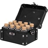 HiiFeuer Medieval Faux Leather Alchemy Box with 12 Potion Vials | Black, Pirate Bag, Treasure Chest, Ren Faire, Cosplay, LARP, DnD Dice Holder, Dnd Carrying Case, Fantasy Box, Keepsake Chest