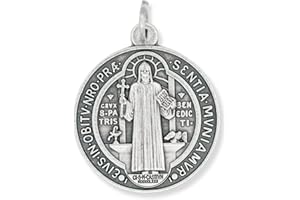 CARITAS ET FIDES Bulk Pack of 5 - St. Benedict Medal Pendant -1 1/4 Inch Silver Oxidized St. Benedict Medals for Necklace, Medals for Jewelry Catholic, Made in Italy